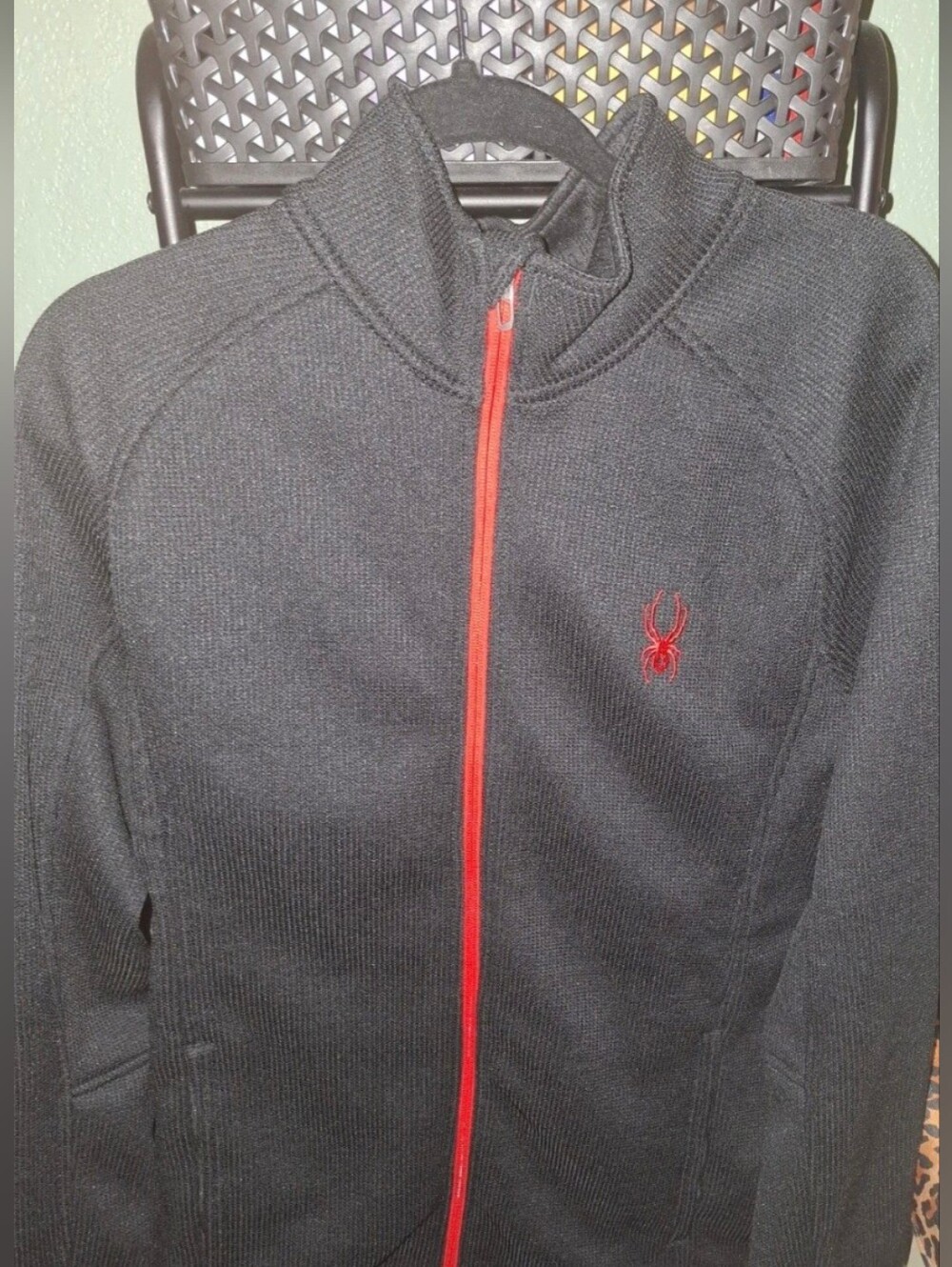 Spyder Black Knit Full-Zip Jacket with Red Accents